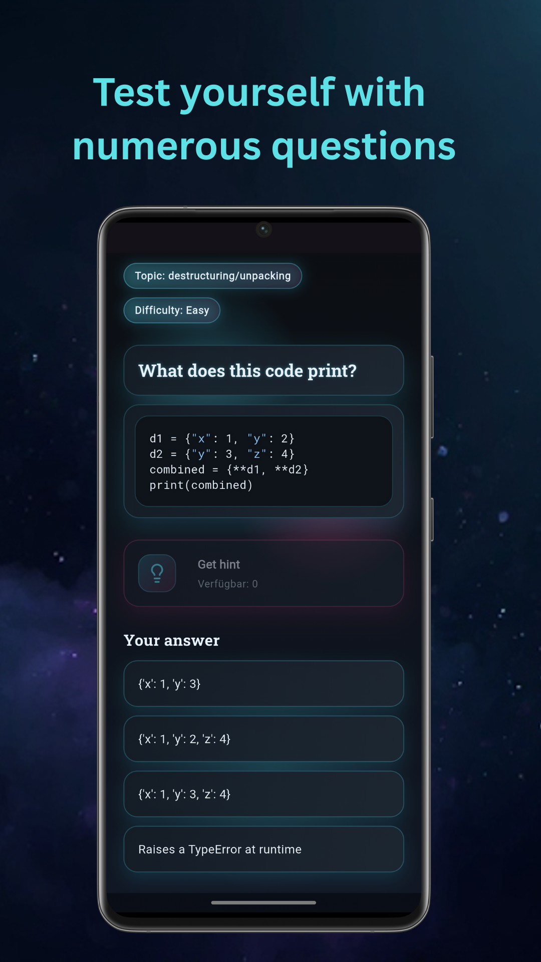Cyberskamp Quiz – Question screen